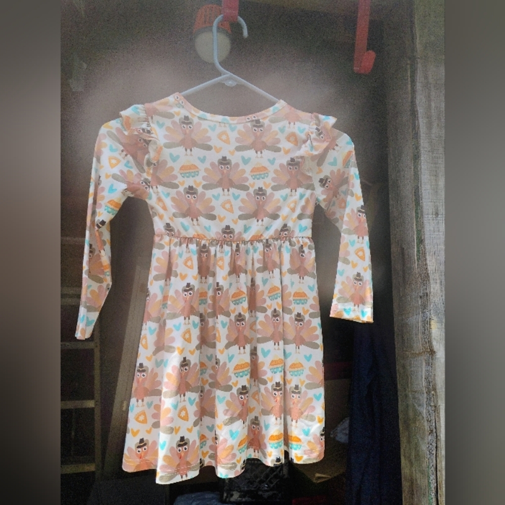 Adorable Turkey Print Kids Dress